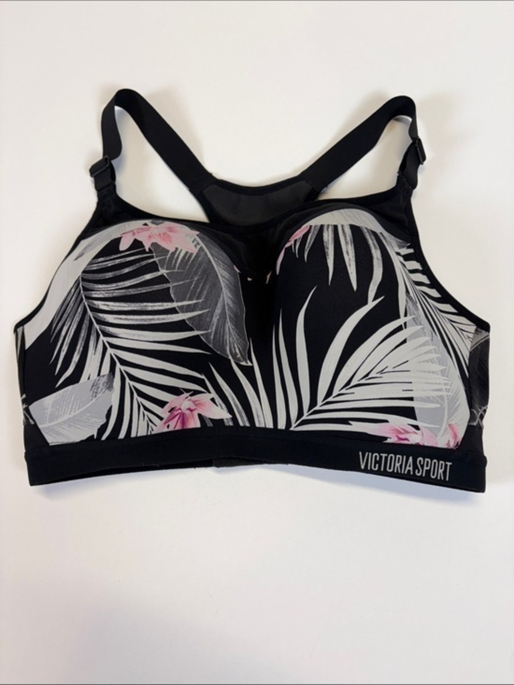 Victoria Sport Palm Print High Impact Sports Bra 36DD Black Pink